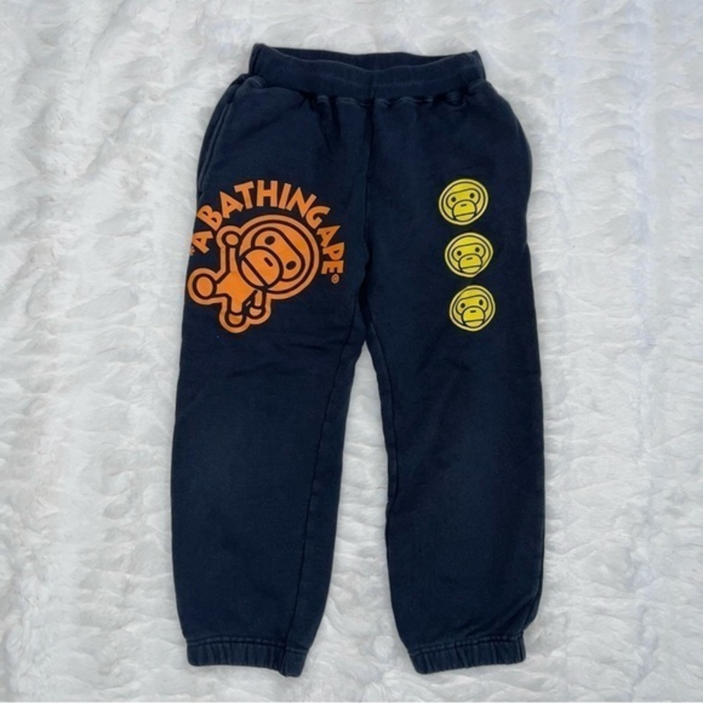 A Bathing Ape Kids Navy Joggers with Fun Graphics